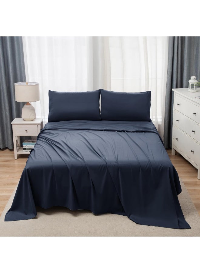 Bedding Super King Bed Sheets Set - 4 Piece Bedding - Brushed Microfiber And Fade Resistant - Easy Care (Navy, Super King)