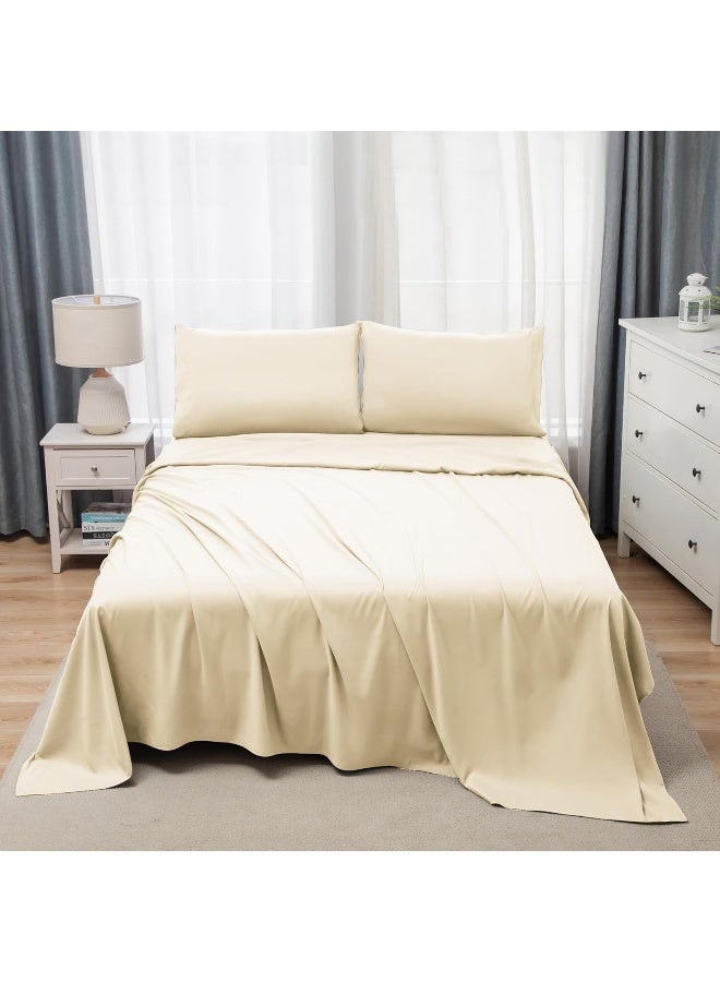 Bedding Super King Bed Sheets Set - 4 Piece Bedding - Brushed Microfiber And Fade Resistant - Easy Care (Ivory, Super King)