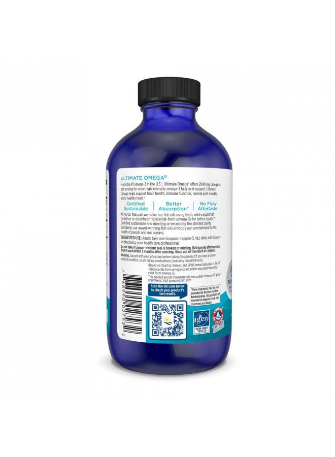 Nordic Naturals Ultimate Omega Liquid, Lemon Flavor - 8 oz - 2840 mg Omega-3 - High-Potency Omega-3 Fish Oil Supplement with EPA & DHA - Promotes Brain & Heart Health - Non-GMO - 48 Servings