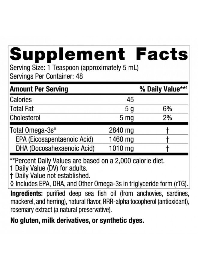 Nordic Naturals Ultimate Omega Liquid, Lemon Flavor - 8 oz - 2840 mg Omega-3 - High-Potency Omega-3 Fish Oil Supplement with EPA & DHA - Promotes Brain & Heart Health - Non-GMO - 48 Servings