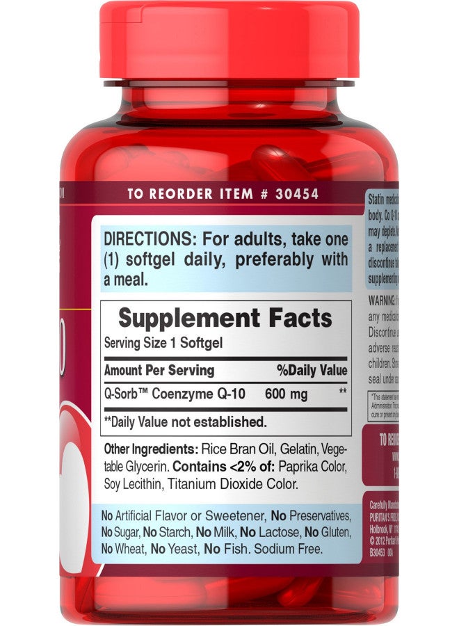 Puritan's Pride Q-Sorb CoQ10 600mg, Supports Heart Health,60 Rapid Release Softgels