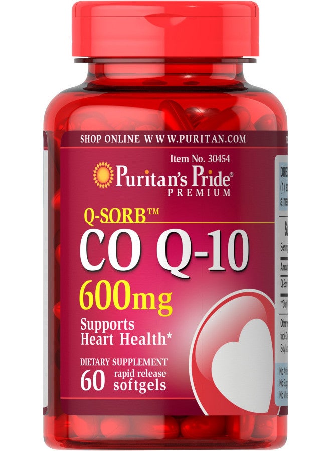 Puritan's Pride Q-Sorb CoQ10 600mg, Supports Heart Health,60 Rapid Release Softgels