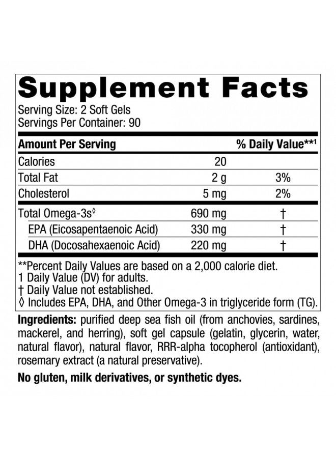 Nordic Naturals Omega-3, Lemon Flavor - 180 Soft Gels - 690 mg Omega-3 - Fish Oil - EPA & DHA - Immune Support, Brain & Heart Health, Optimal Wellness - Non-GMO - 90 Servings