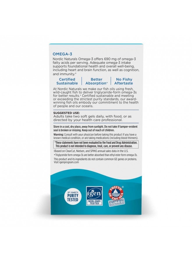 Nordic Naturals Omega-3, Lemon Flavor - 180 Soft Gels - 690 mg Omega-3 - Fish Oil - EPA & DHA - Immune Support, Brain & Heart Health, Optimal Wellness - Non-GMO - 90 Servings