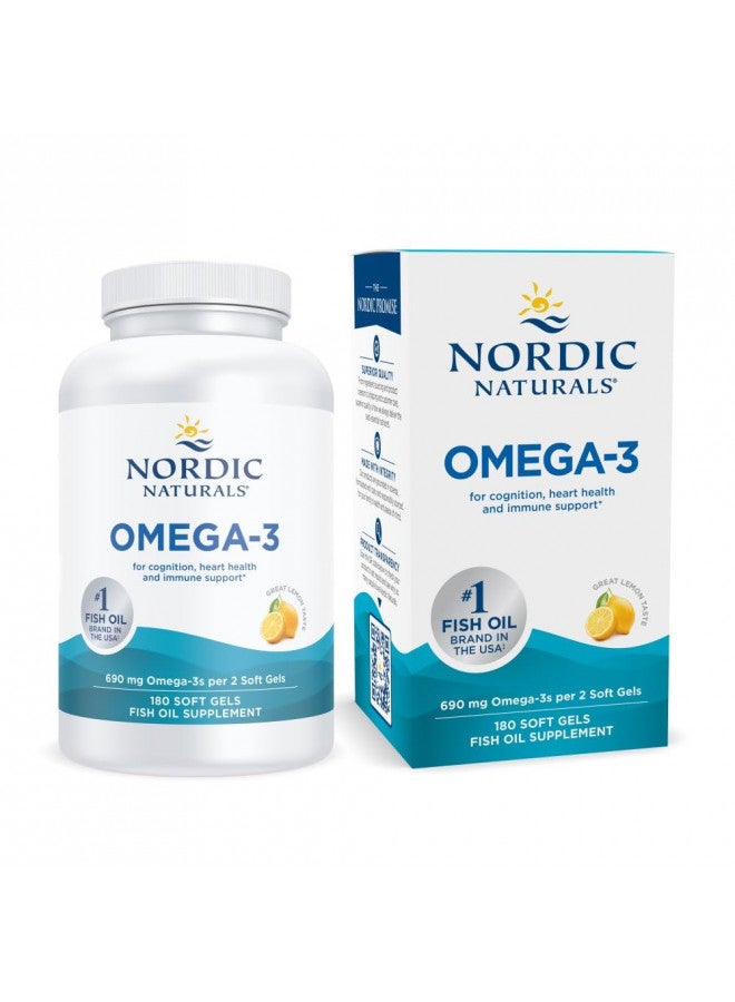 Nordic Naturals Omega-3, Lemon Flavor - 180 Soft Gels - 690 mg Omega-3 - Fish Oil - EPA & DHA - Immune Support, Brain & Heart Health, Optimal Wellness - Non-GMO - 90 Servings