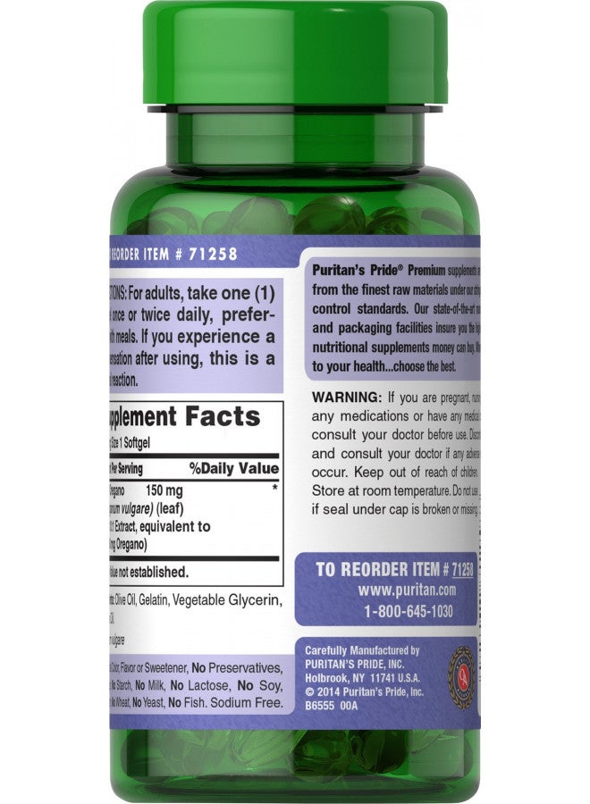 Puritan's Pride Oil of Oregano Extract, Contains Antioxidant Properties*, 150mg Equivalent, 180 Rapid Release Softgels