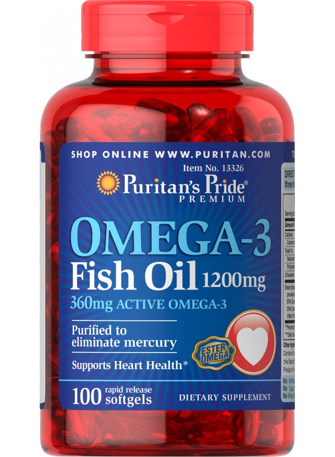 Puritan's Pride Omega-3 Fish Oil, 1200 mg, Supports Heart Health and Healthy Circulation, 100 Count