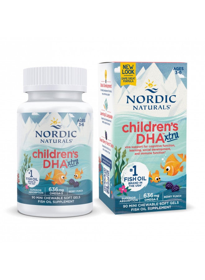 Nordic Naturals Childrens DHA Xtra, Berry Punch - 90 Mini Chewable Soft Gels for Kids - 636 mg Omega-3s EPA & DHA - Cognitive & Immune Function, Learning, Social Development - Non-GMO - 30 Servings