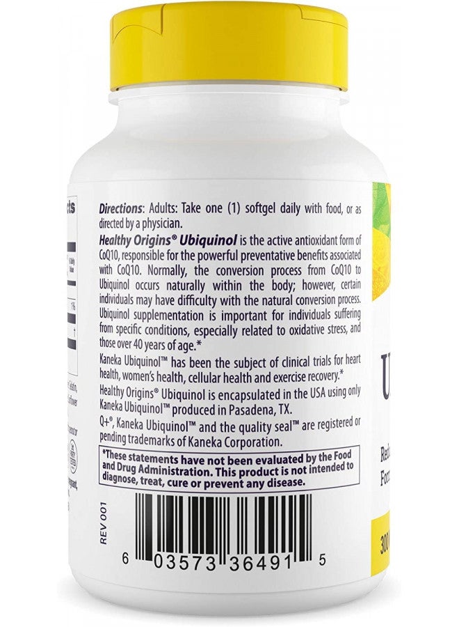 Healthy Origins Ubiquinol (Active Form of CoQ10), 300 mg - Activated Form of CoQ10 - Kaneka Ubiquinol Supplements for Heart Health & Antioxidant Support - Gluten-Free & Non-GMO - 30 Softgels