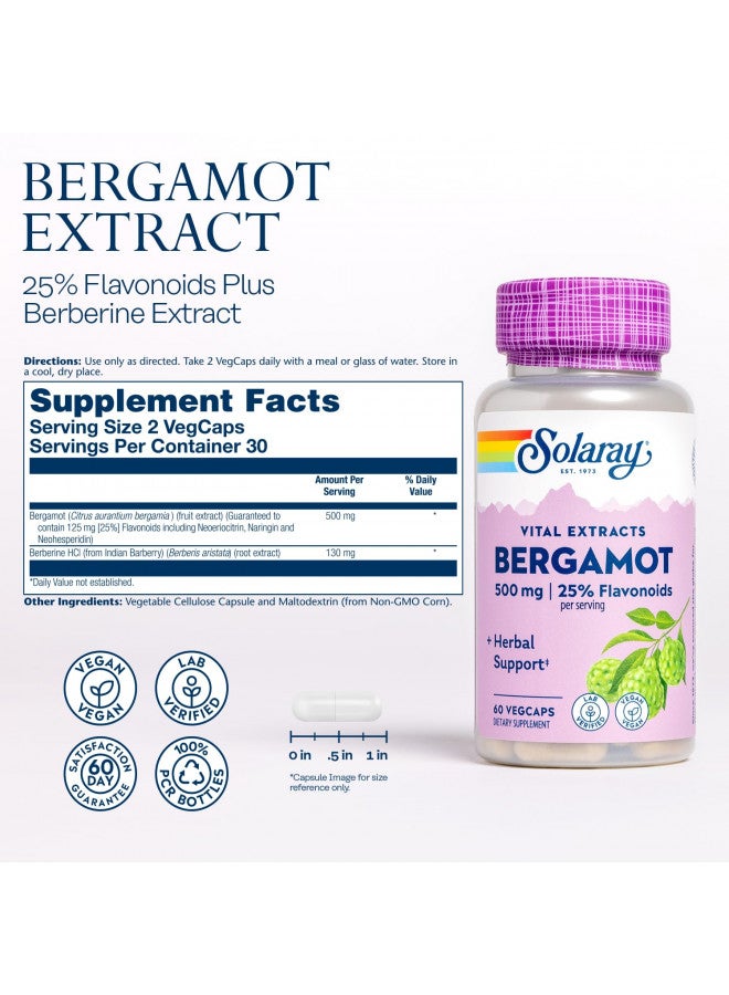 SOLARAY Bergamot Advanced Formula, Cardiovascular Support Fruit Extract, Veg Cap (Btl-Plastic) 500mg, 60ct