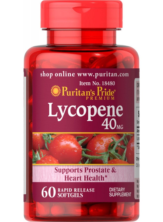 Puritan's Pride Lycopene 40 mg, Supplement for Prostate and Heart Health Support**, Contains Antioxidant Properties**, 60 Rapid Release Softgels