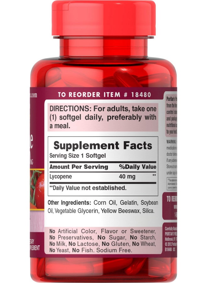 Puritan's Pride Lycopene 40 mg, Supplement for Prostate and Heart Health Support**, Contains Antioxidant Properties**, 60 Rapid Release Softgels