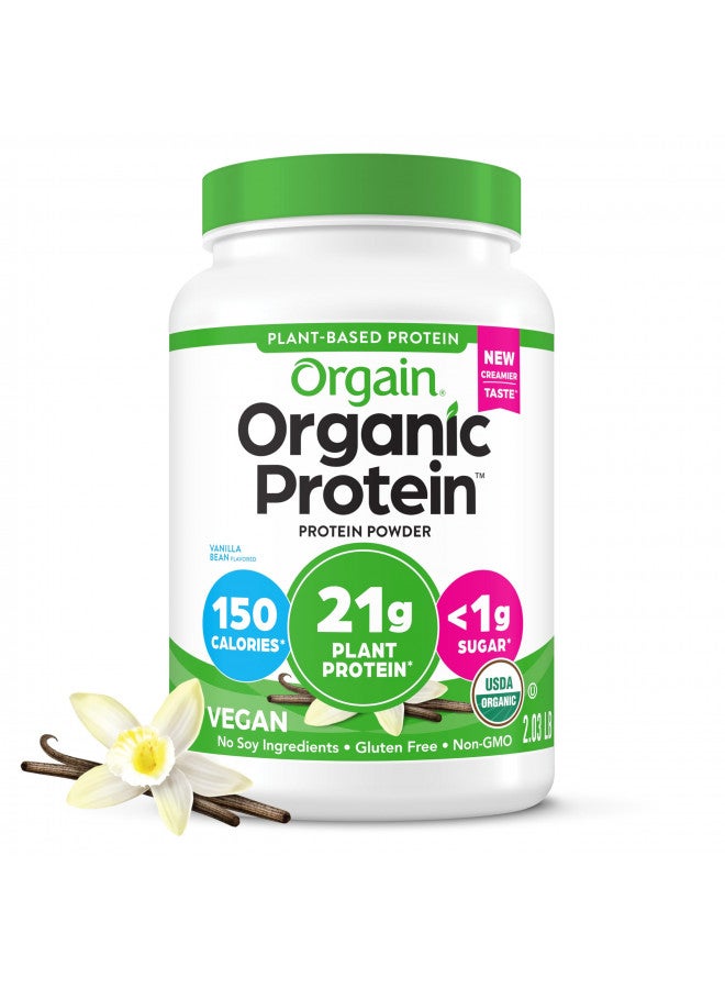 Orgain Organic Vegan Protein Powder, Vanilla Bean - 21g of Plant Based Protein, Low Net Carbs, Gluten Free, Lactose Free, No Sugar Added, Soy Free, Kosher, Non-GMO, 2.03 Lb