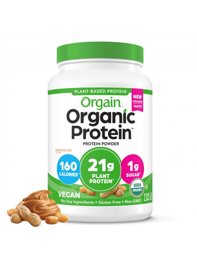 Orgain Organic Vegan Protein Powder, Peanut Butter - 21g Plant Based Protein, Gluten Free, Dairy Free, Lactose Free, Soy Free, No Sugar Added, Kosher, For Smoothies & Shakes - 2.03lb