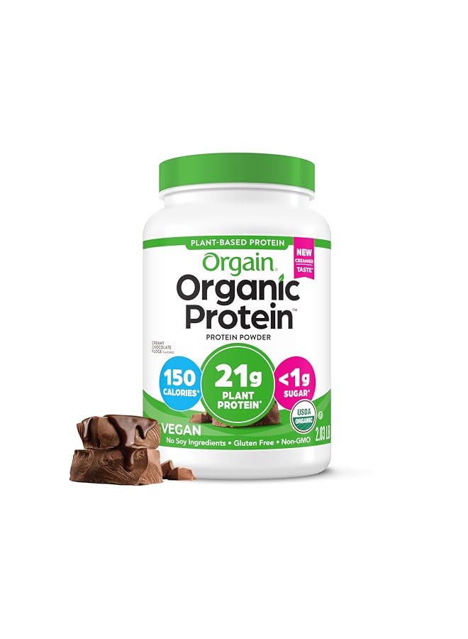 Orgain Organic Vegan Protein Powder, Creamy Chocolate Fudge - 21g Of Plant Based Protein, Low Net Carbs, Non Dairy, Gluten Free, No Sugar Added, Soy Free, Kosher, Non-GMO, 2.03 Lb (Packaging May Vary)