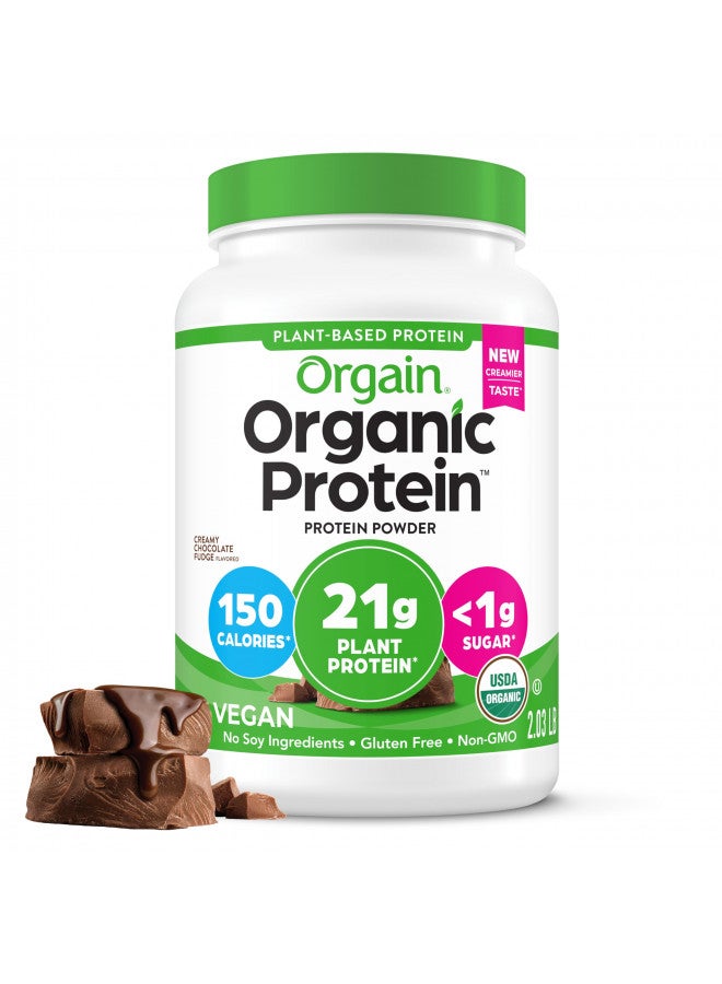 Orgain Organic Vegan Protein Powder, Creamy Chocolate Fudge - 21g Of Plant Based Protein, Low Net Carbs, Non Dairy, Gluten Free, No Sugar Added, Soy Free, Kosher, Non-GMO, 2.03 Lb (Packaging May Vary)