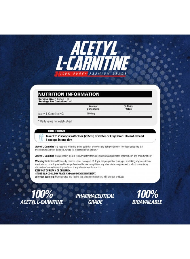 EHP Labs Acetyl L Carnitine - Supports Natural Energy Production, Aids Metabolism, Assists in Healthy Brain Function, Supports Heart Health, Non GMO, Vegan, Gluten Free - 100 Serves
