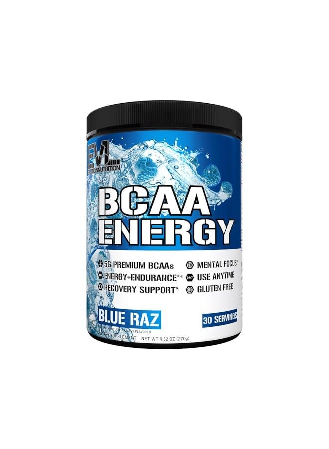 EVL BCAAs Amino Acids Powder - BCAA Energy Pre Workout Powder for Muscle Recovery Lean Growth and Endurance - Rehydrating BCAA Powder Post Workout Recovery Drink with Natural Caffeine - Blue Raz