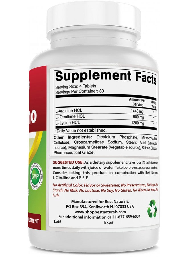 Best Naturals Tri-Amino with L-Arginine, L-Ornithine, L-Lysine 120 Tablets (New Improved Formula)