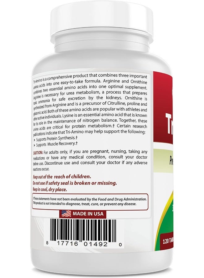 Best Naturals Tri-Amino with L-Arginine, L-Ornithine, L-Lysine 120 Tablets (New Improved Formula)