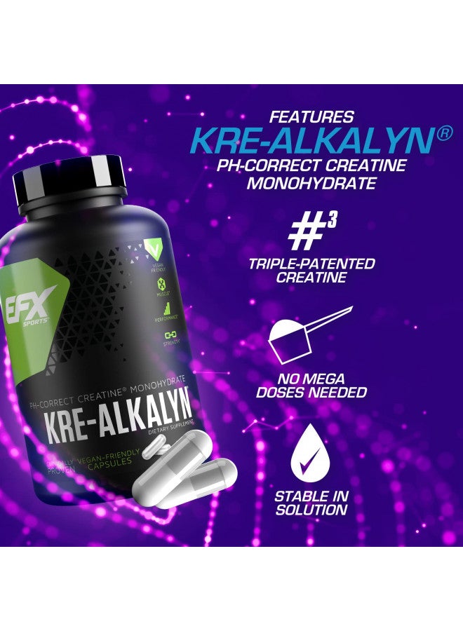 EFX Sports Kre-Alkalyn EFX | pH Correct Creatine Monohydrate Pill Supplement | Vegan Friendly | Strength & Muscle Growth | 90 servings, 180 Veggie Capsules