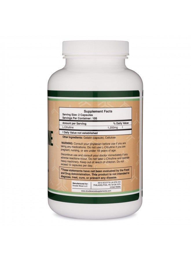 L Citrulline Capsules 1,200mg Per Serving, 210 Count (L-Citrulline Increases Levels of L-Arginine, Acts as a Nitric Oxide Booster) Muscle Recovery Supplement to Improve Muscle Pump by Double Wood
