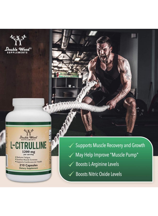 L Citrulline Capsules 1,200mg Per Serving, 210 Count (L-Citrulline Increases Levels of L-Arginine, Acts as a Nitric Oxide Booster) Muscle Recovery Supplement to Improve Muscle Pump by Double Wood