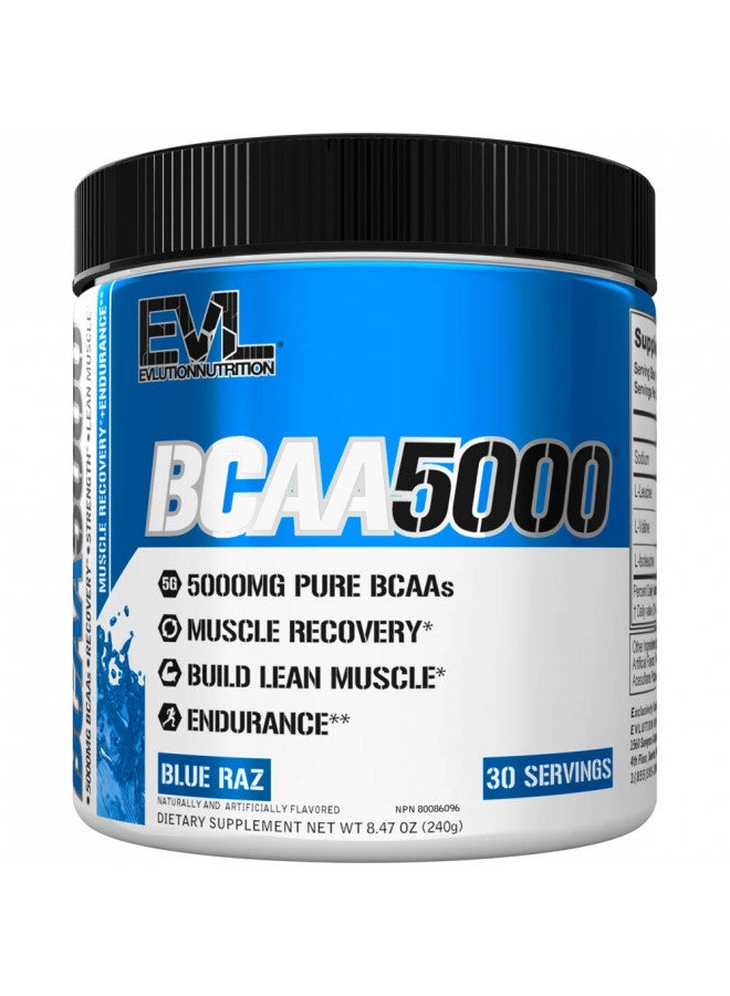 Evlution EVL BCAAs Amino Acids Powder - BCAA Powder Post Workout Recovery Drink and Stim Free Pre Workout Energy Drink Powder - 5g Branched Chain Amino Acids Supplement for Men - Blue Raz