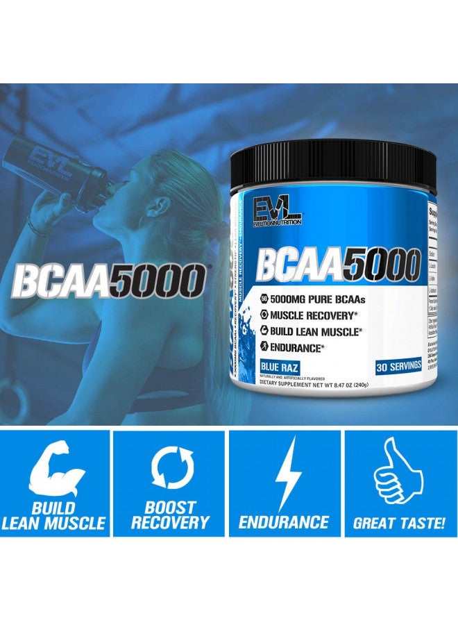 Evlution EVL BCAAs Amino Acids Powder - BCAA Powder Post Workout Recovery Drink and Stim Free Pre Workout Energy Drink Powder - 5g Branched Chain Amino Acids Supplement for Men - Blue Raz