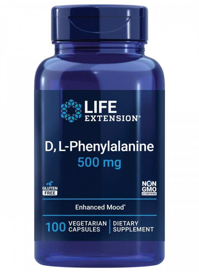 Life Extension D L-Phenylalanine 500 mg - Enhance Mood, Nourishing Memory, Focus & Cognitive Performance Support - Non-GMO, Gluten-Free - 100 Vegetarian Capsules