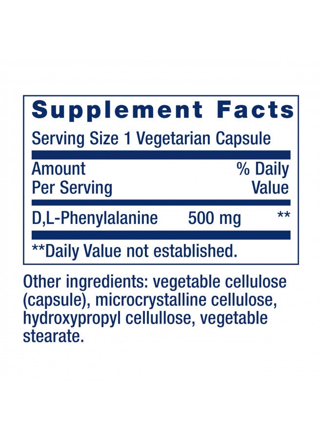 Life Extension D L-Phenylalanine 500 mg - Enhance Mood, Nourishing Memory, Focus & Cognitive Performance Support - Non-GMO, Gluten-Free - 100 Vegetarian Capsules