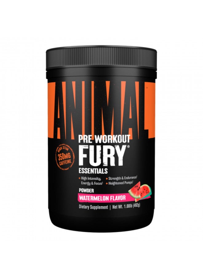 Animal Fury Pre Workout Powder Supplement for Energy and Focus 5g BCAA 350mg Caffeine Nitric Oxide Without Creatine Powerful Stimulant for Bodybuilders, Watermelon, Watermelon, 16.96 Ounce