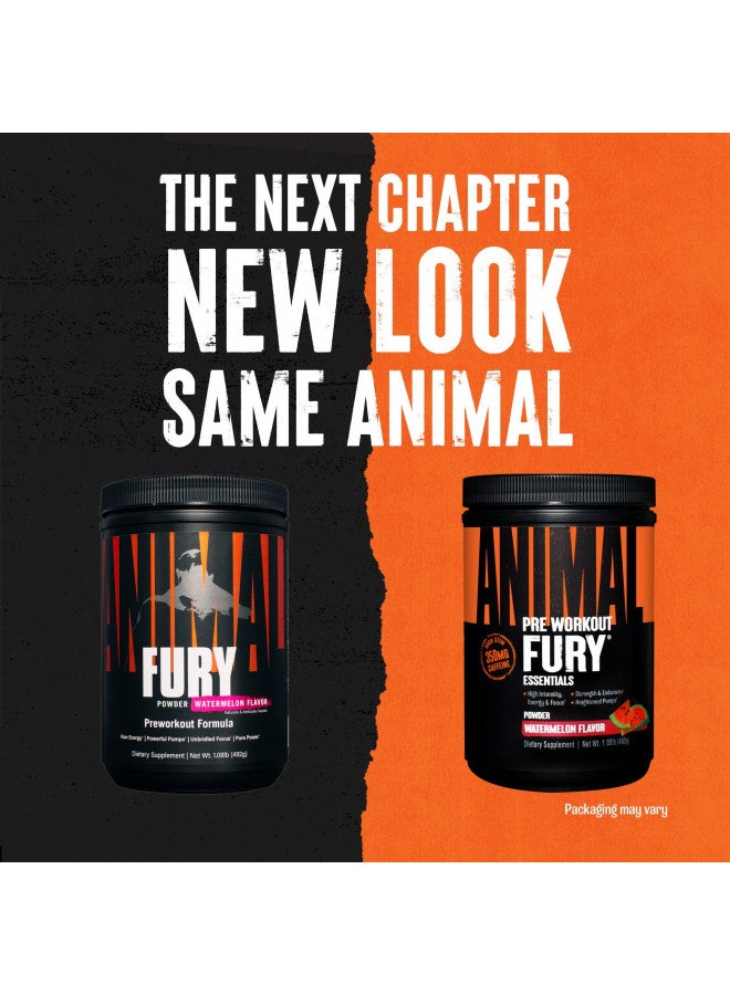 Animal Fury Pre Workout Powder Supplement for Energy and Focus 5g BCAA 350mg Caffeine Nitric Oxide Without Creatine Powerful Stimulant for Bodybuilders, Watermelon, Watermelon, 16.96 Ounce