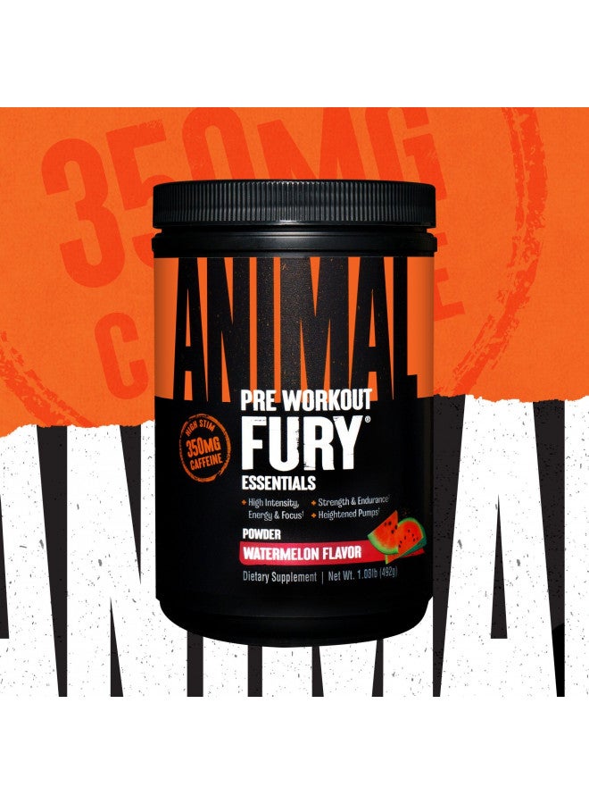 Animal Fury Pre Workout Powder Supplement for Energy and Focus 5g BCAA 350mg Caffeine Nitric Oxide Without Creatine Powerful Stimulant for Bodybuilders, Watermelon, Watermelon, 16.96 Ounce