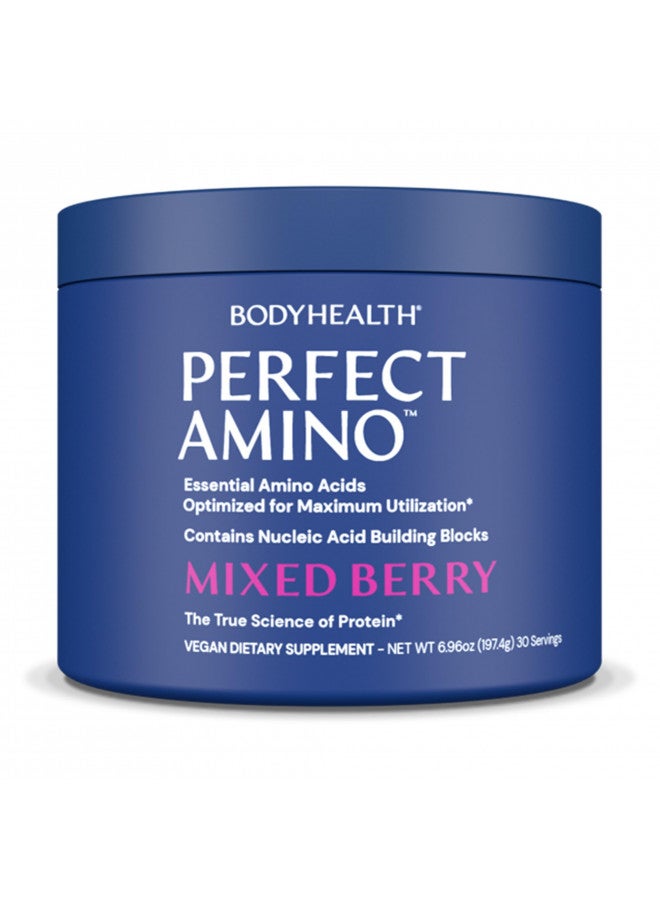 BodyHealth PerfectAmino Powder Mixed Berry (30 Servings) Best Pre/Post Workout Recovery Drink, 8 Essential Amino Acids Energy Supplement with 50% BCAAs, 100% Organic, 99% Utilization