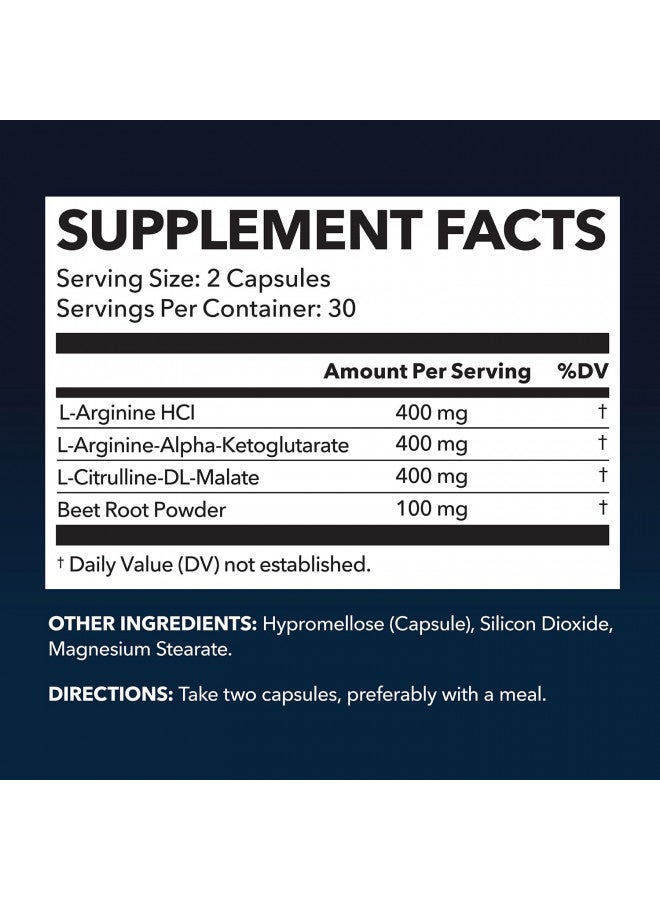 L Arginine L Citrulline Supplement Nitric Oxide Pills for Men | Stamina Endurance Performance for Workouts | L Arginine 500mg Nitrous Oxide Supplements for Men | 60 NO L-Arginine Plus Vegan Capsules