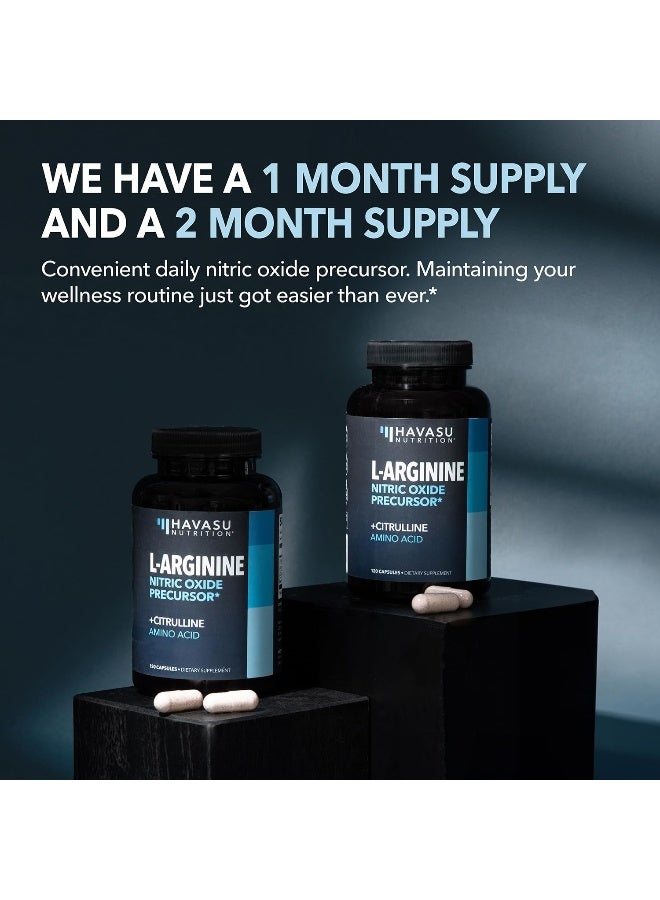 L Arginine L Citrulline Supplement Nitric Oxide Pills for Men | Stamina Endurance Performance for Workouts | L Arginine 500mg Nitrous Oxide Supplements for Men | 60 NO L-Arginine Plus Vegan Capsules