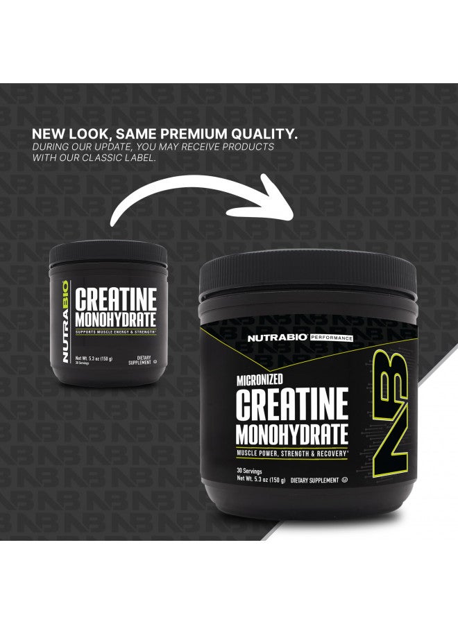 NutraBio Creatine Monohydrate - Micronized and Pure Grade - Supports Muscle Energy and Strength - (150 Grams) - Unflavored, HPLC Tested (150g)