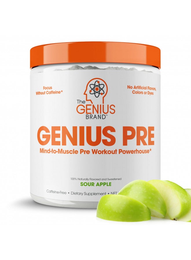Genius Pre Workout Powder, Sour Apple - All-Natural Nootropic Pre-Workout & Caffeine-Free Nitric Oxide Booster Supplement with Beta Alanine & Alpha GPC - No Artificial Flavors, Sweeteners, or Dyes