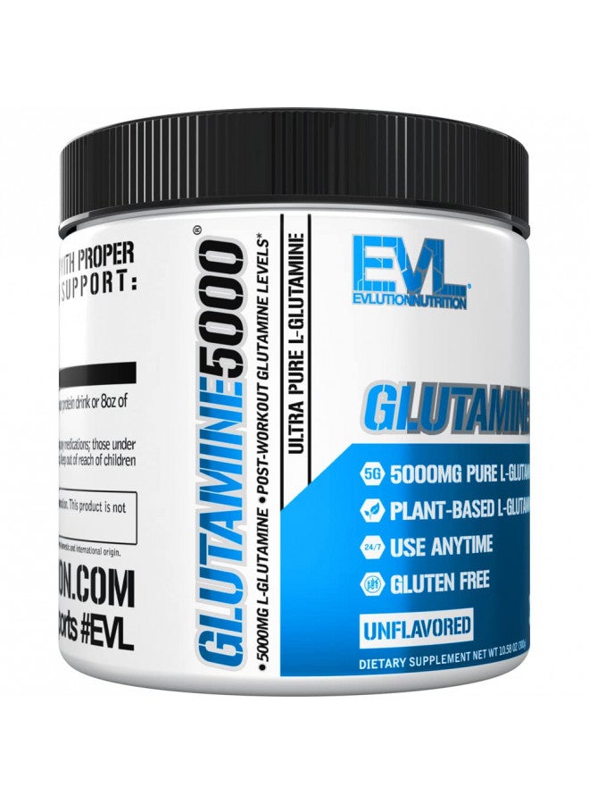 Pure Vegan L-Glutamine Powder Supplement - Evlution Nutrition Nitric Oxide Booster 5g L Glutamine Supplement for Post Workout Recovery Enhanced Pumps Gut Health Energy and Immunity - Unflavored