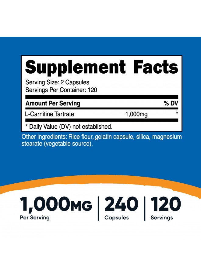 Nutricost L-Carnitine Tartrate 1,000mg, 240 Capsules - 500mg Per Capsule, 120 Servings