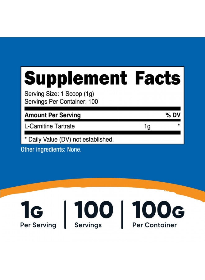 Nutricost L-Carnitine Tartrate Powder (100 Grams) - 1 Gram per Serving; 100 Servings