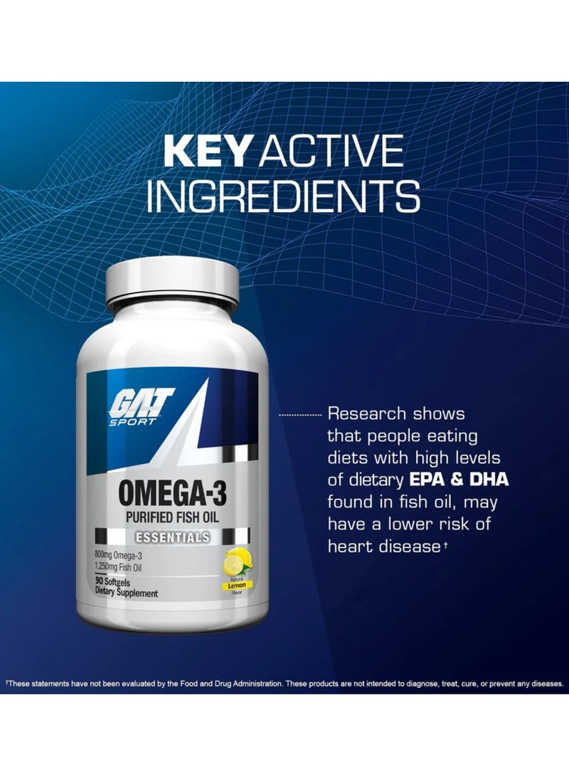 Gat Sport, Omega 3 Fish Oil, Lemon, 90 Softgels, 90 Servings