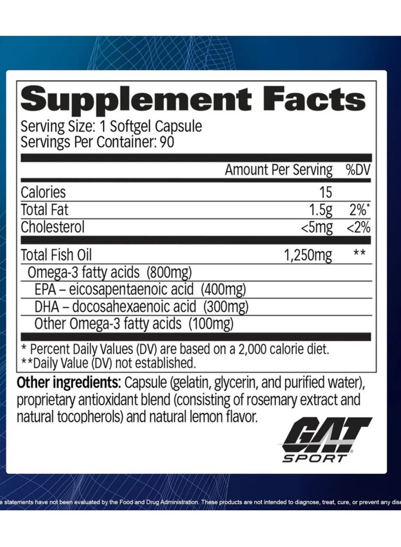 Gat Sport, Omega 3 Fish Oil, Lemon, 90 Softgels, 90 Servings