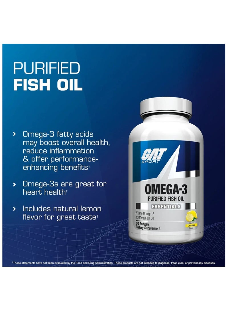 Gat Sport, Omega 3 Fish Oil, Lemon, 90 Softgels, 90 Servings