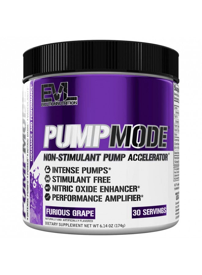 EVL PumpMode Nitric Oxide Supplement - Nitric Oxide Booster Pump Pre Workout Powder with Glycerol and Betaine for Muscle Recovery Growth and Endurance - Stim Free Pre Workout Drink (Furious Grape)