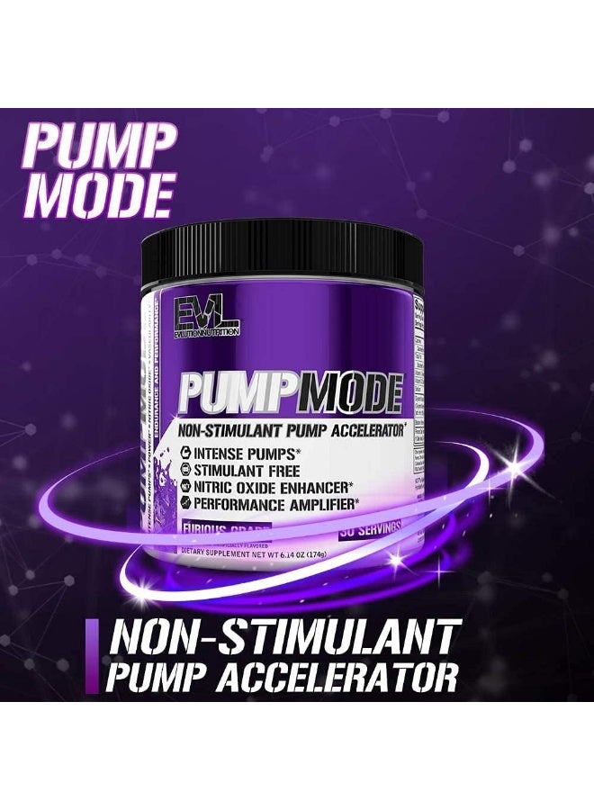 EVL PumpMode Nitric Oxide Supplement - Nitric Oxide Booster Pump Pre Workout Powder with Glycerol and Betaine for Muscle Recovery Growth and Endurance - Stim Free Pre Workout Drink (Furious Grape)