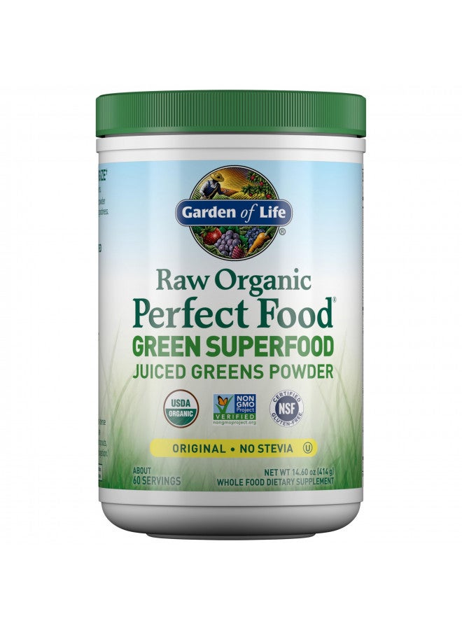 Garden of Life Raw Organic Perfect Food Green Superfood Juiced Greens Powder Original Stevi Free, Non-GMO, Gluten Free, Dietary Supplement, 60 Servings, 14.6 oz