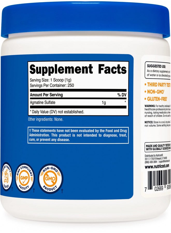 Nutricost Pure Agmatine Sulfate Powder - 250 Grams