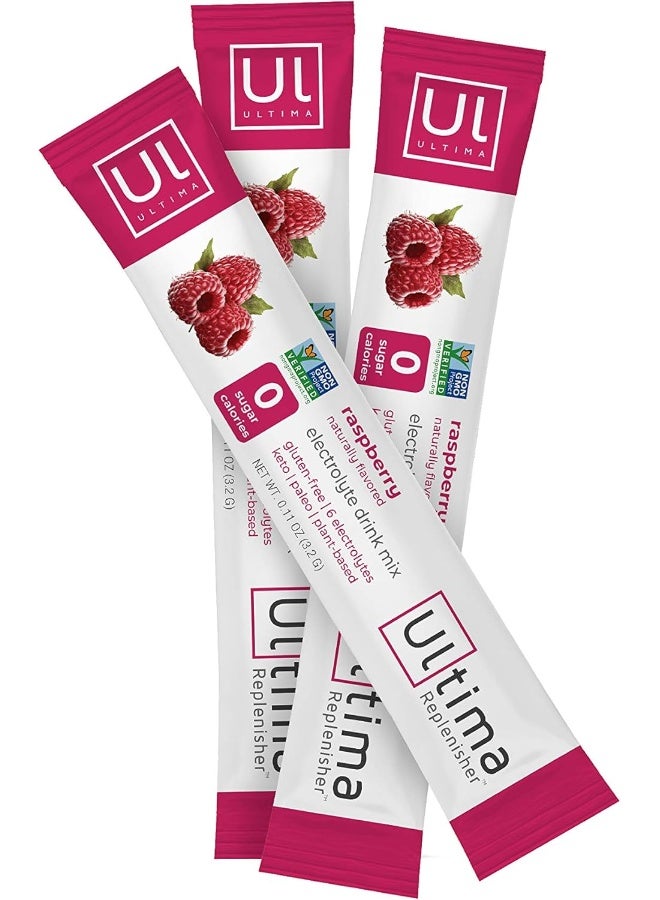 Ultima Replenisher, Electrolyte Hydration Drink Mix, Raspberry, 20 Count Stickpacks Box - Sugar Free, 0 Calories, 0 Carbs - Gluten-Free, Keto, Non-GMO, Vegan